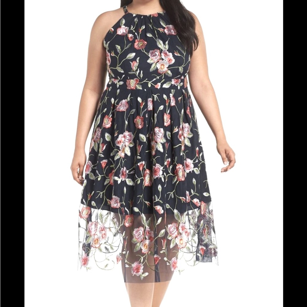 Vince Camuto floral mesh midi halter dress size 14